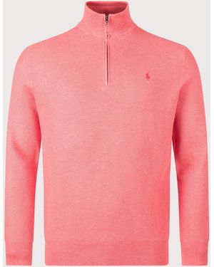 Polo Ralph Lauren Mesh Knit Cotton Quarter Zip Jumper - Pink