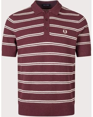Fred Perry Regular Fit Boucle Stripe Knitted Shirt - Red