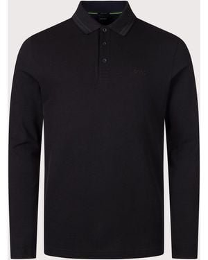 BOSS Regular Fit Plisy Long Sleeve Polo Shirt - Blue