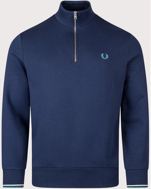Fred Perry Regular Fit Quarter Zip Sweatshirt - Blue