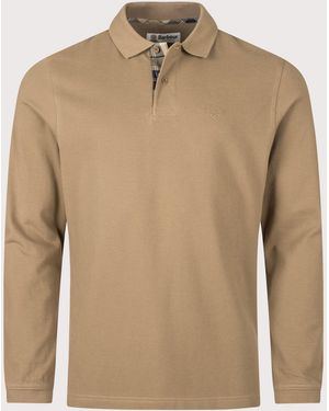 Barbour Regular Fit Essential Long Sleeve Tartan Piqué Polo Shirt - Natural