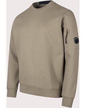 C.P. Company Diagonal Raised Fleece Crewneck Lens Sweatshirt - Natural