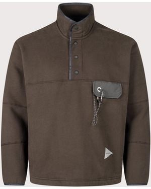 and wander Relaxed Fit Button Placket Overhead Sweatshirt - Brown