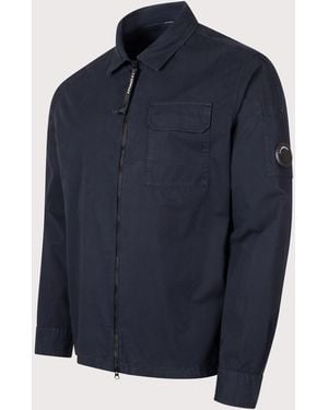 C.P. Company Organic Gabardine Zipped Lens Overshirt - Blue