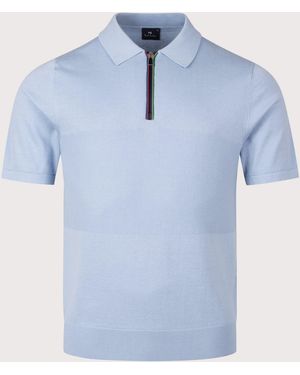 Paul Smith Regular Fit Knitted Quarter Zip Polo Shirt - Blue