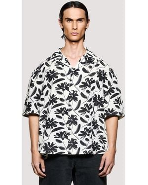 MKI Miyuki-Zoku Box Fit Floral Linen Short Sleeve Vacation Shirt - Brown