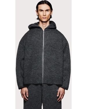 MKI Miyuki-Zoku Mohair Blend Knit Zip Through Hoodie - Grey