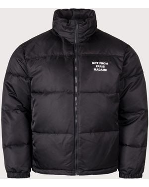 Drole de Monsieur Relaxed Fit Slogan Puffer Jacket - Black