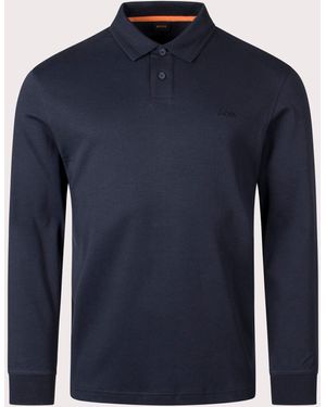 BOSS Pe Interlock Long Sleeve Polo Shirt - Blue