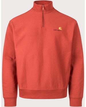 Carhartt Loose Fit Quarter Zip American Script Sweatshirt - Red