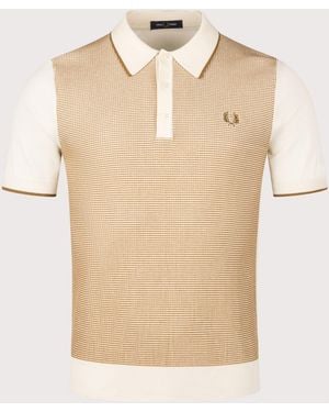Fred Perry Regular Fit Tonic Waffle Knitted Polo Shirt - Natural