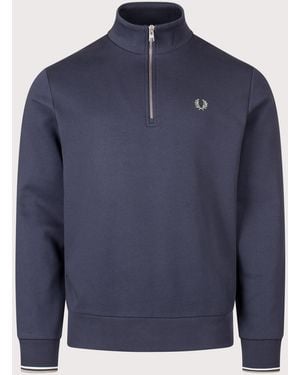 Fred Perry Regular Fit Quarter Zip Sweatshirt - Blue