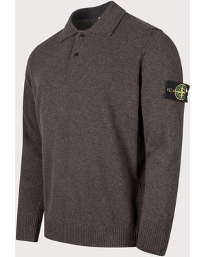 Stone Island Loose Fit Light Rws Geelong Wool Polo Collar Jumper - Grey