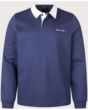 Paul Smith Casual Fit Ps Logo Rugby Top - Blue