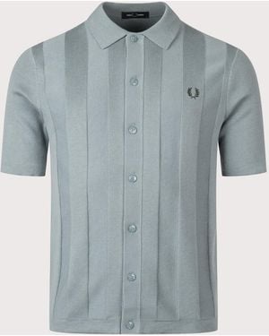 Fred Perry Regular Fit Tonal Vertical Stripe Knitted Shirt - Blue