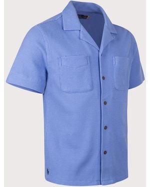 Polo Ralph Lauren Short Sleeve Waffle-Knit Cotton-Linen Camp Shirt - Blue