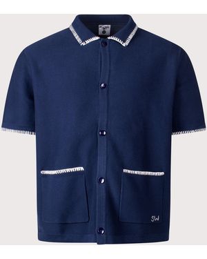 Service Works Blanket Stitch Short Sleeve Knitted Shirt - Blue