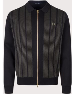 Fred Perry Regular Fit Textured Panel Zip Through Cardigan - Black
