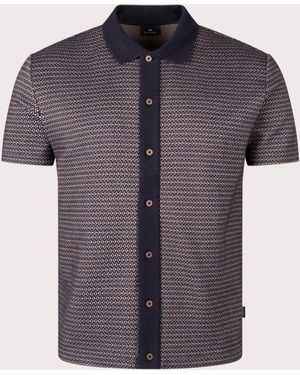 Paul Smith Chevron Full Button Polo Shirt - Blue