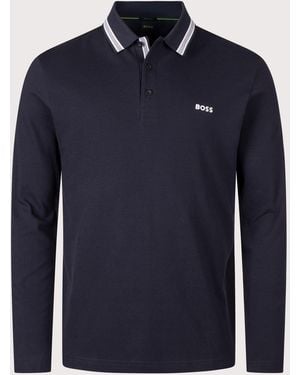 BOSS Regular Fit Plisy Long Sleeve Polo Shirt - Blue