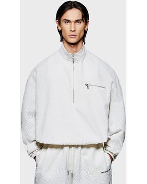 MKI Miyuki-Zoku Seersucker Quarter Zip Sweatshirt - Grey