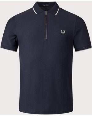 Fred Perry Regular Fit Crepe Piqué Polo Shirt - Blue