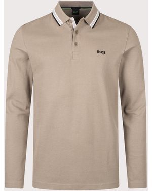 BOSS Regular Fit Plisy Long Sleeve Polo Shirt - Natural