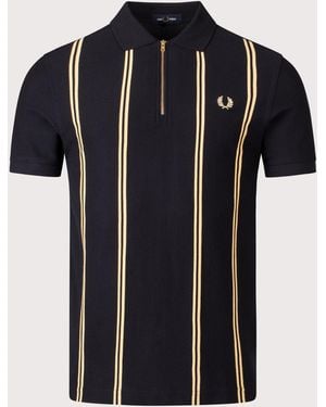 Fred Perry Regular Fit Vertical Stripe Zip Neck Polo Shirt - Black