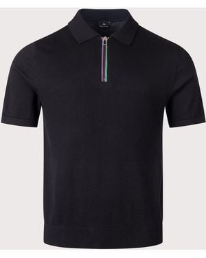 Paul Smith Regular Fit Knitted Quarter Zip Polo Shirt - Black