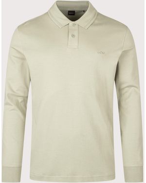 BOSS Regular Fit Piqué Interlock Long Sleeve Polo Shirt - Natural