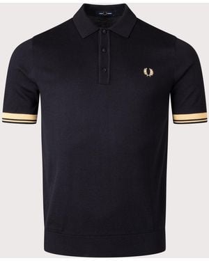 Fred Perry Regular Fit Contrast Cuff Knitted Polo Shirt - Black