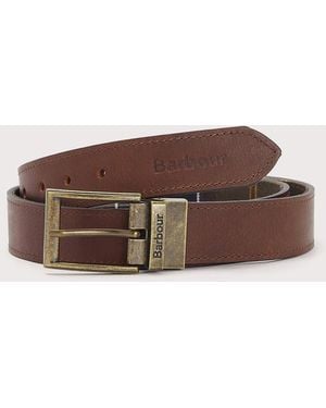 Barbour Reversible Tartan Leather Belt - Brown