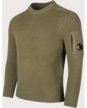 C.P. Company Lens Ribbed Crew Neck Jumper - Green
