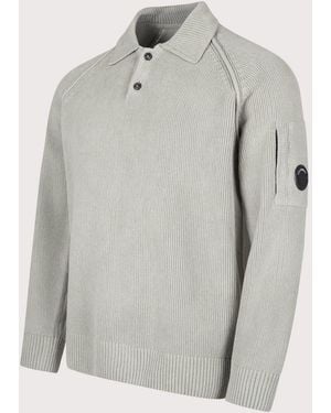 C.P. Company Chenille Cotton Polo Jumper - Grey