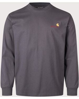 Carhartt Loose Fit American Script Long Sleeve T-Shirt - Grey