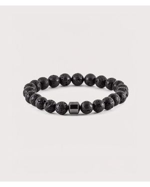 Mysterious Jeweller Lava Stone Beaded Stretch Bracelet - Black