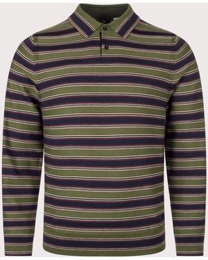 Paul Smith Regular Fit Striped Merino Long Sleeve Polo Shirt - Grey