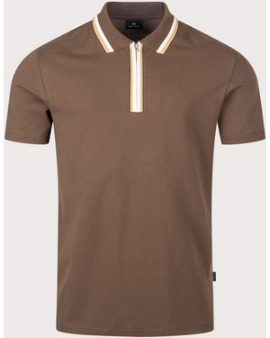Paul Smith Regular Fit Quarter Zip Polo Shirt - Brown