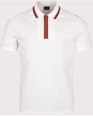 Paul Smith Regular Fit Quarter Zip Polo Shirt - White