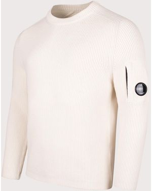 C.P. Company Lens Ribbed Crew Neck Jumper - Natural