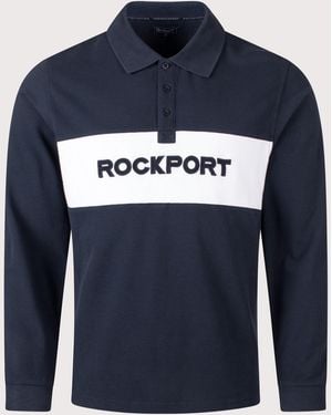 Rockport Relaxed Fit Hill Long Sleeve Panel Polo Shirt - Blue