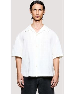 MKI Miyuki-Zoku Box Fit Loose Weave Check Short Sleeve Vacation Shirt - White