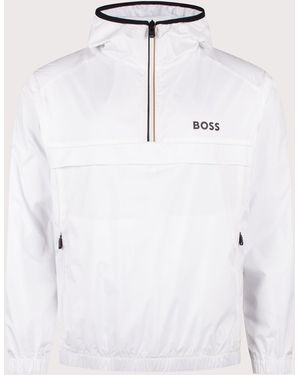 BOSS Regular Fit Quarter Zip Serve Windcheater - White