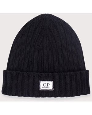C.P. Company Extrafine Merino Wool Lens Beanie - Blue