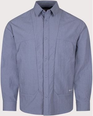 Snow Peak Relaxed Fit Kasuri Ripstop Shirt - Blue