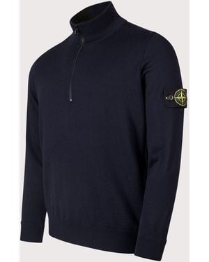 Stone Island Ribbed Quarter Zip Knit - Blue