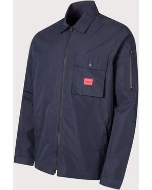 HUGO Relaxed Fit Emmond Zip Through Overshirt - Blue