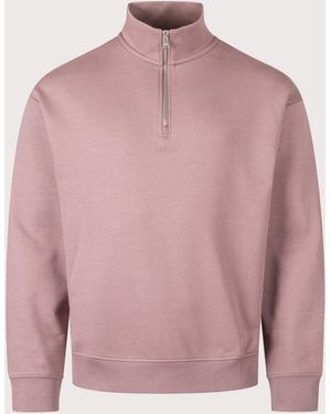 HUGO Relaxed Fit Durty244 Quarter Zip Sweatshirt - Pink