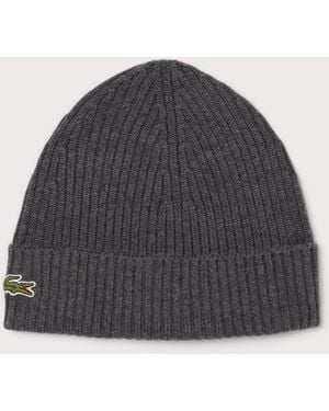Lacoste Rib Knit Brushed Wool Beanie - Grey