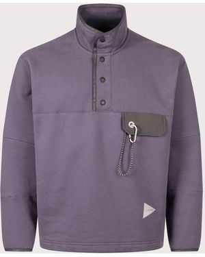 and wander Relaxed Fit Button Placket Overhead Sweatshirt - Purple